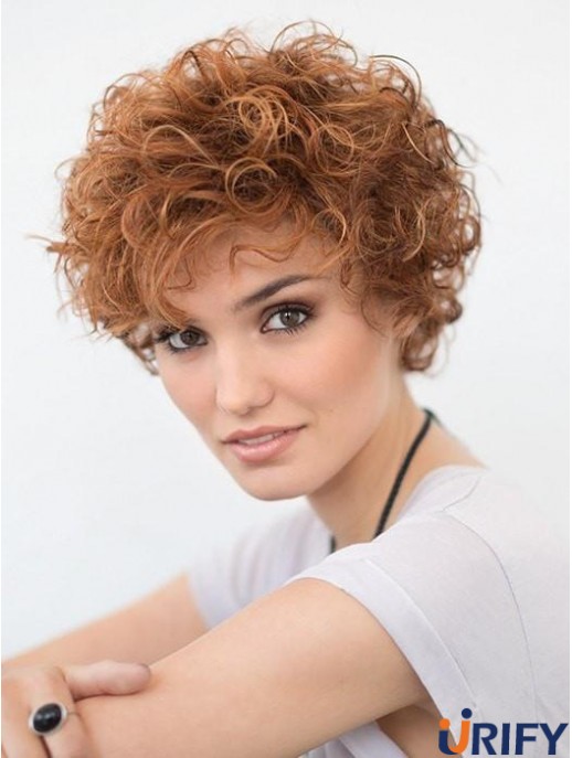 Kurze lockige blonde 6 Zoll Spitze Perücke