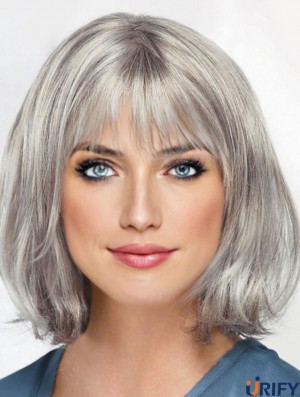Gerade 12 Zoll Monofilament Grey Perücken