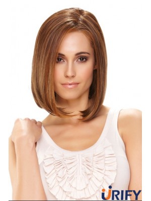 Synthetische Front Lace Perücken Kinn Länge Monofilament Straight Style Braun Farbe