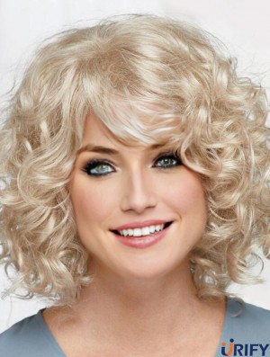Curly Platinum Blonde Chin Länge 12 Zoll Frisuren Classic Perücken