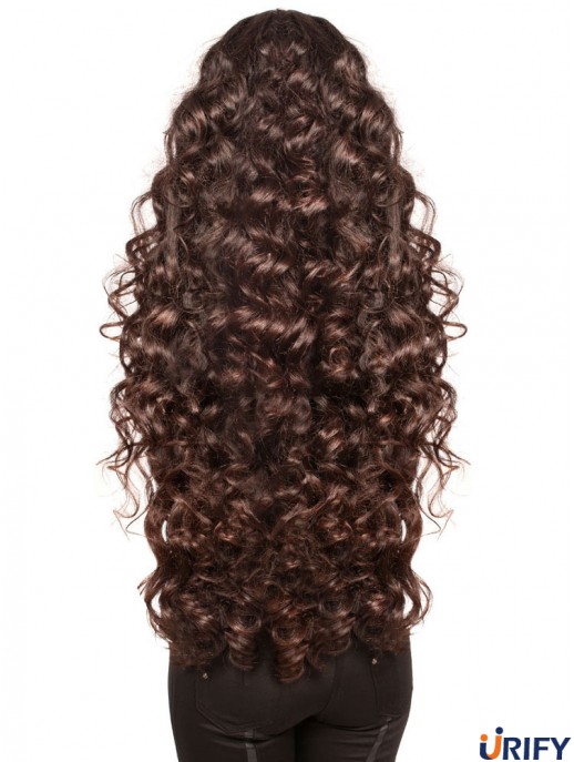 Lang mit Pony Curly Brown Modische synthetische Perücken