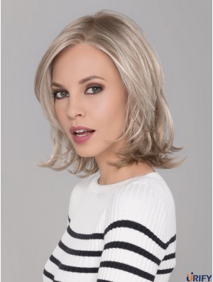 Monofilament Blonde 12 Zoll Kinnlänge Mit Pony Synthetische Perücken