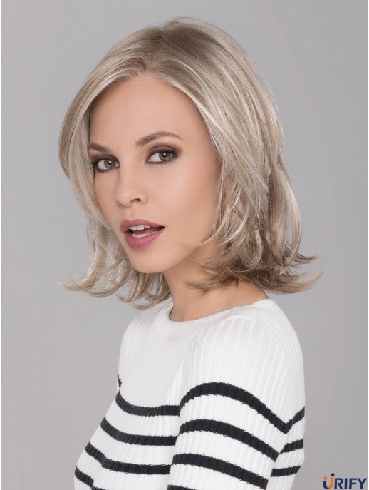 Monofilament Blonde 12 Zoll Kinnlänge Mit Pony Synthetische Perücken