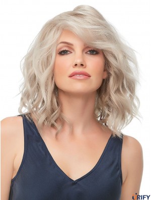 100% handgebundene 12 Zoll gewellte Blondine mit Pony Perücke