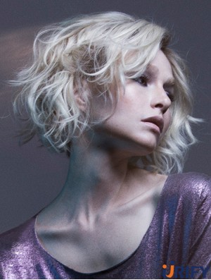 Synthetische Spitze Front Perücken UK Blonde Farbe Curly Style Chin Länge