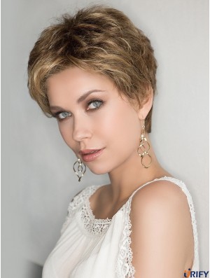 100% handgebundene 4 Zoll lockige blonde Boycuts synthetische Perücken Frauen