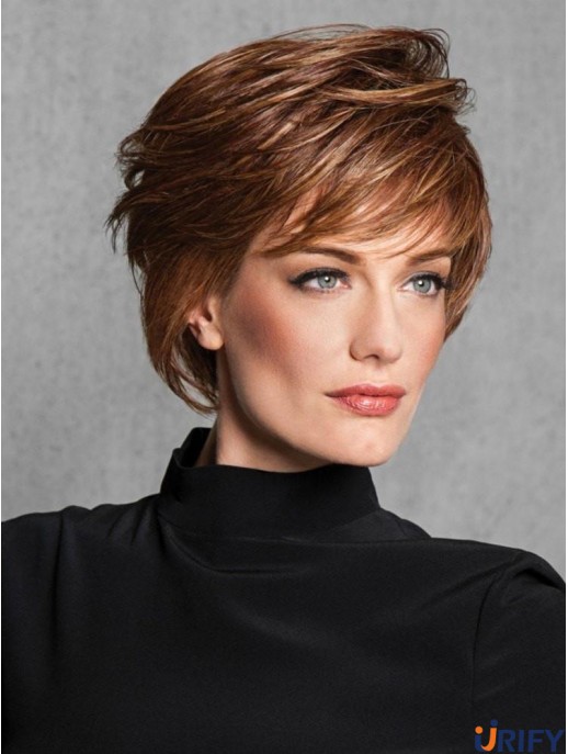 Geschichtete Auburn Straight 6 Zoll Capless Layered Perücke