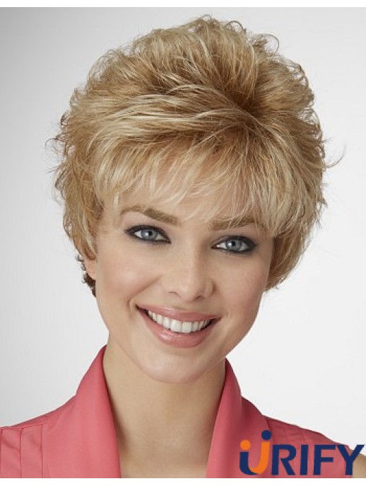 Schlanke synthetische Haarperücke geschichteten Stil abgeschnitten Länge blonde Farbe