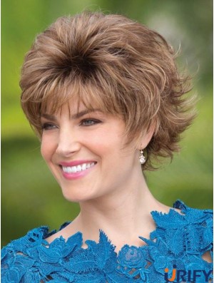 Capless Brown 6 Zoll Short With Bangs Synthetische Perücken