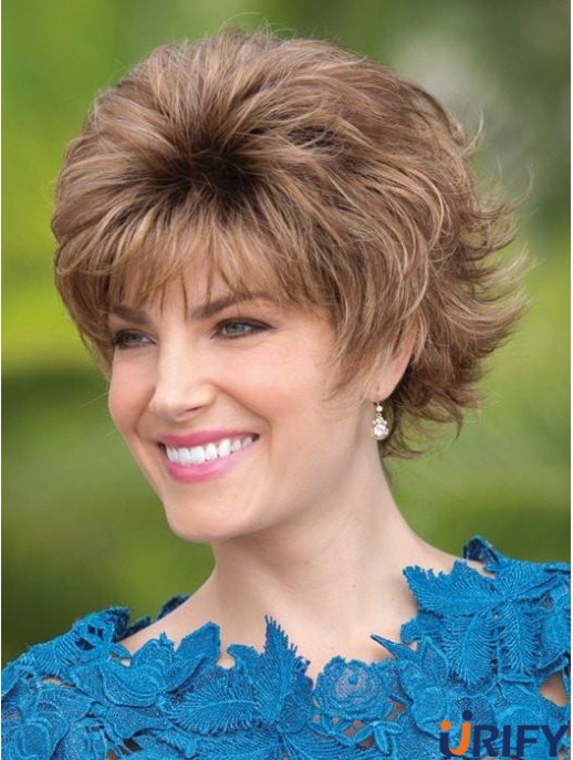 Capless Brown 6 Zoll Short With Bangs Synthetische Perücken
