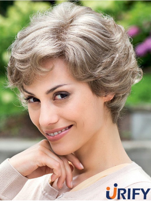 Günstige graue Perücke 100% handgebunden Layered Cut Short Style