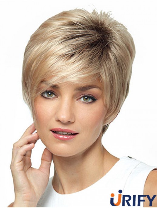 Synthetische kurze Damen Perücke mit Pony kurze Länge blonde Farbe