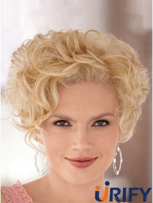Hochwertige blonde kurze lockige klassische Spitze Front Perücken