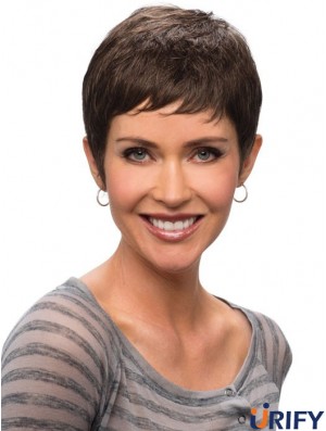 Kaufen Sie synthetische Spitzenperücken UK Cropped Length Brown Color Straight Style