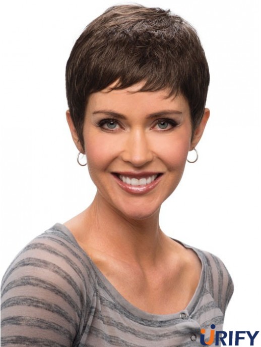 Kaufen Sie synthetische Spitzenperücken UK Cropped Length Brown Color Straight Style
