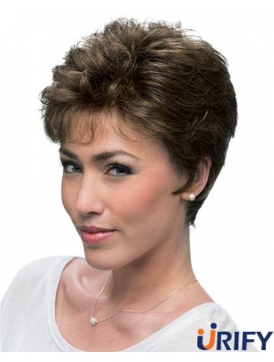 Günstige Brown Cropped Layered Curly Glueless Lace Front Perücken