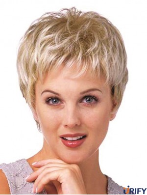 Beste synthetische lockige Perücke Boycuts Cropped Length Blonde Farbe