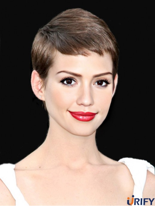 Verkürzte Spitze Front Boycuts Brown Straight  Perücke