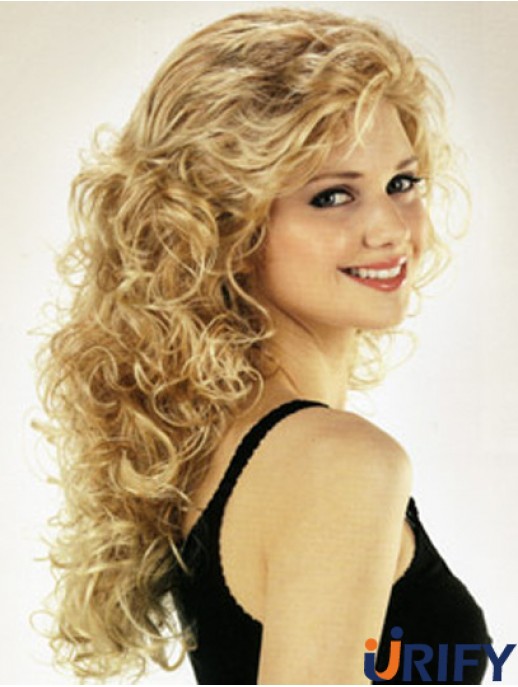 Ideal Blonde Curly Mit Pony Lange Perücken