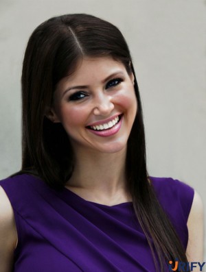 No-Fuss Brown lange gerade 20 Zoll ohne Pony Alexandra Daddario Perücken