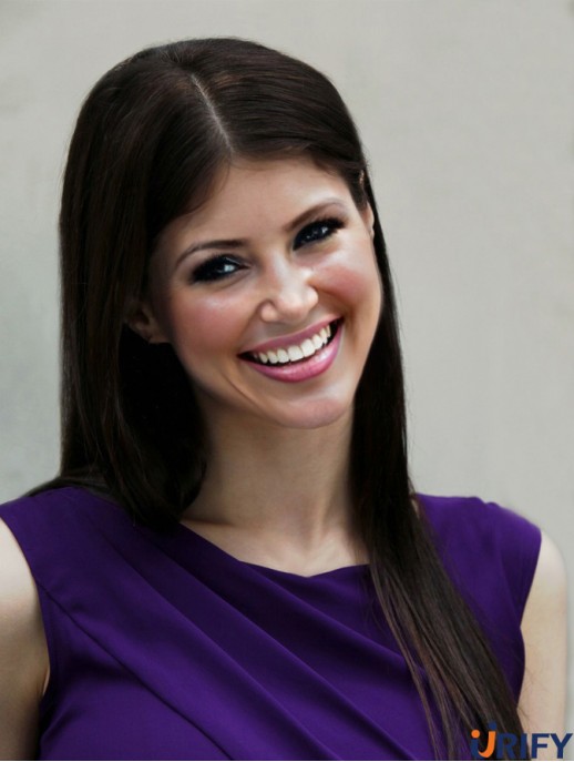 No-Fuss Brown lange gerade 20 Zoll ohne Pony Alexandra Daddario Perücken