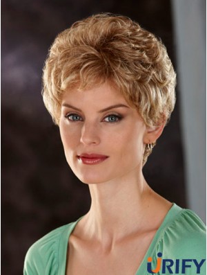 Bequeme blonde kurze gewellte klassische Spitzenfrontperücken