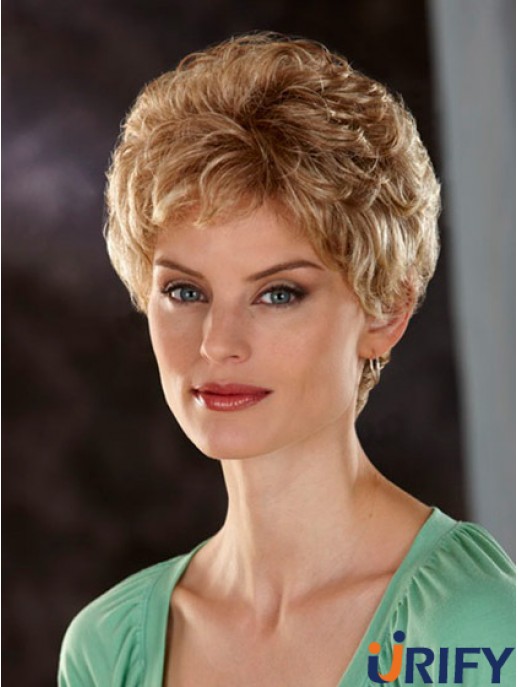 Bequeme blonde kurze gewellte klassische Spitzenfrontperücken