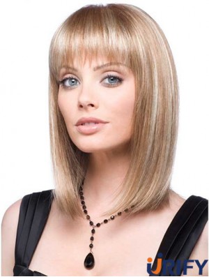 Vordere Spitze Perücke synthetisch mit gerader Frisur blonde Farbe