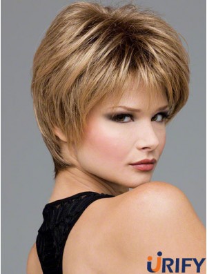 Kurze gewellte Boycuts Blonde Synthetic Wavy Lace Front Perücken