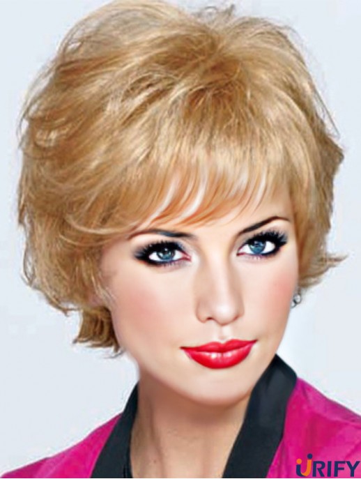Beste blonde kurze gewellte klassische Monofilament Perücken