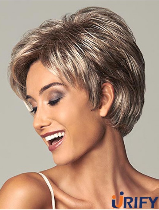Beste 7 Zoll Straight Brown Layered Short Perücken