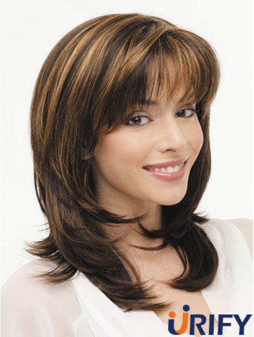 Gerade geschichtete Long Brown Designed Lace Front Perücken