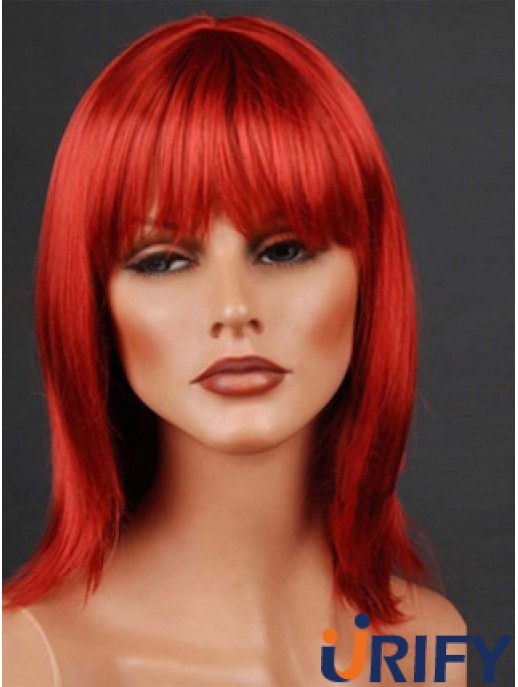 Synthetische Lacefront Perücke Monofilament Straight Style rote Farbe mit Pony