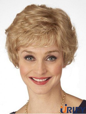 Klassische kurze gewellte blonde 6 Zoll Top Monofilament Perücken
