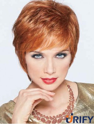 Boycuts Cropped Synthetic Straight Auburn Monofilament Perücke groß