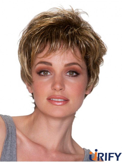 Wellenförmige geschichtete 8 Zoll blonde blonde synthetische Perücken