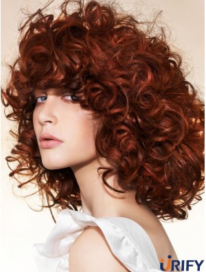 Frisuren 16 Zoll Kupfer Kinn Länge Mit Pony Curly Lace Perücken