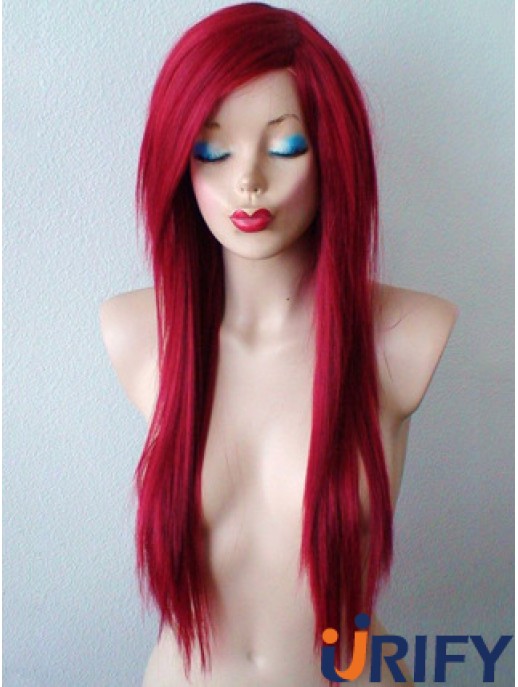 Rote synthetische Spitzenperücken UK rote Farbe gerader Stil mit Pony