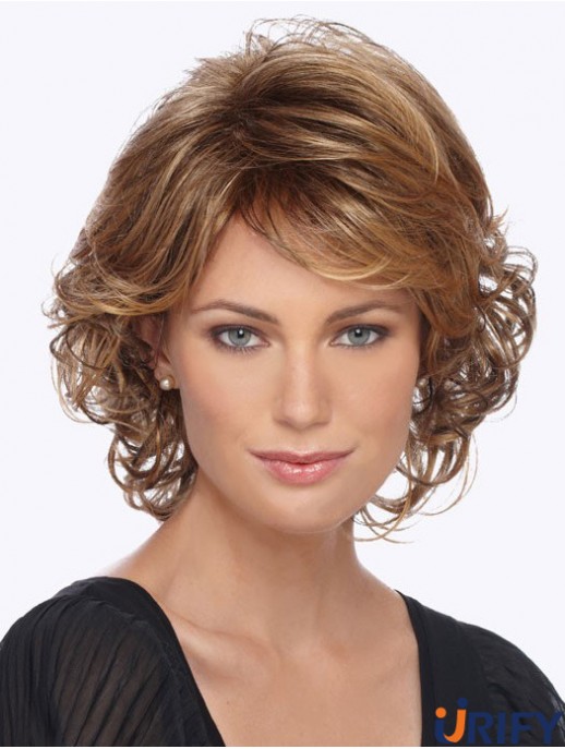 Curly With Bangs 12 Zoll Blonde Style Synthetic Perücken