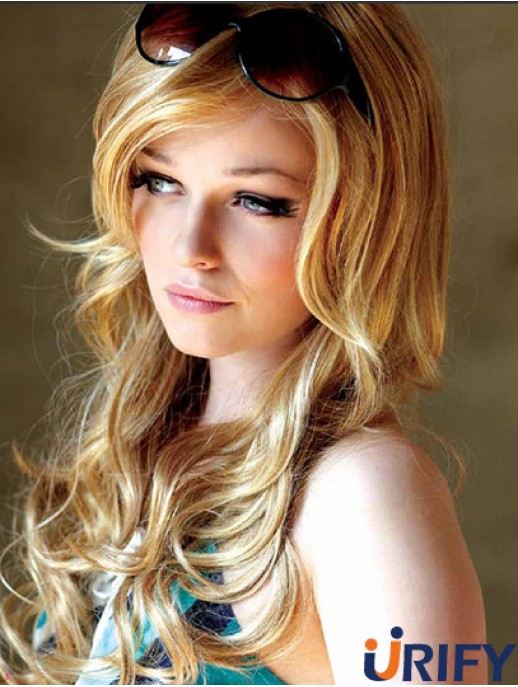 22 Zoll wellig mit Pony Monofilament Blond Geeignete lange Perücken