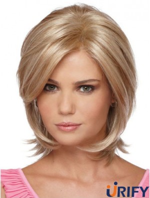Kinnlange Bobs Straight Blonde Moderne synthetische Perücken