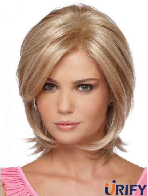 Kinnlange Bobs Straight Blonde Moderne synthetische Perücken