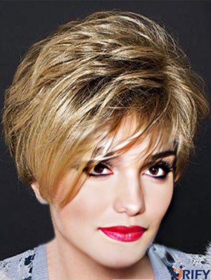 Blonde Cropped Wavy Layered Capless Perücke