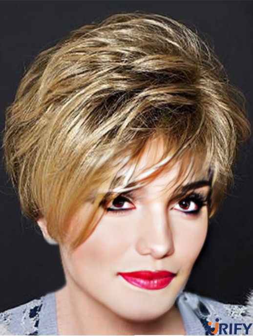 Blonde Cropped Wavy Layered Capless Perücke