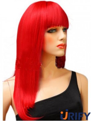 Synthetische rote Haarperücke mit Pony lange Länge gerade Stil