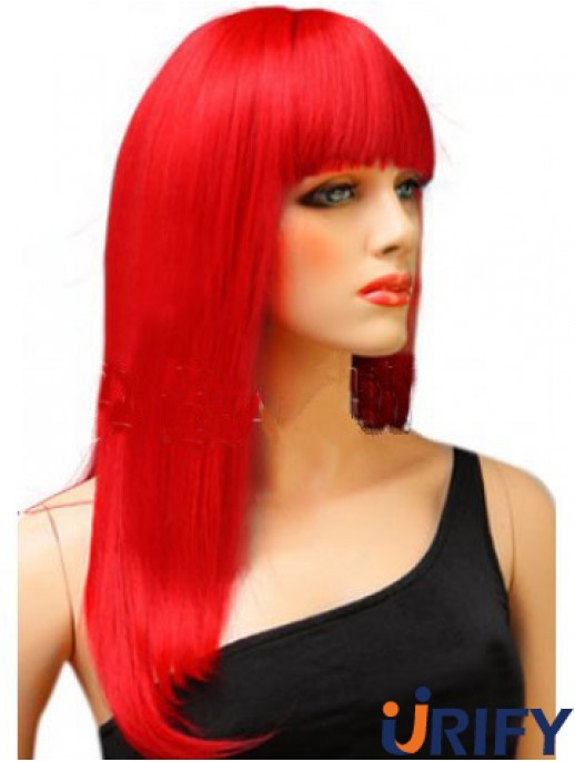 Synthetische rote Haarperücke mit Pony lange Länge gerade Stil