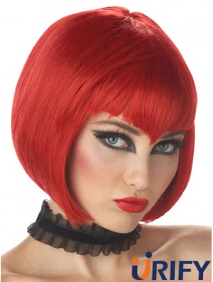 Straight Bobs Chin Length Red Hochwertige Perücken mit Spitzenfront