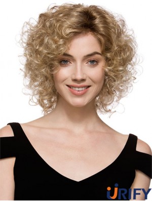 Schlanke braune Kinnlänge mit Pony Curly Glueless Lace Front Perücken