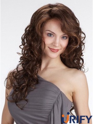 Curly With Bangs Lange braune schöne Spitze Front Perücken