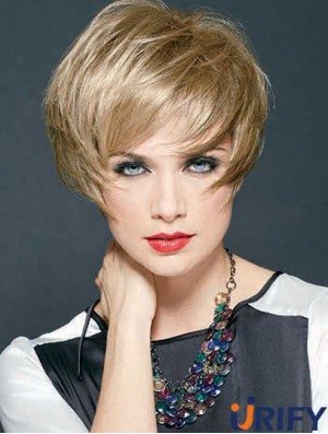 Gerade geschichtete Cropped Discount Blonde Synthetic Perücken